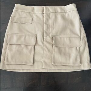 Vici Faux Leather Beige Pocket Mini Skirt - L